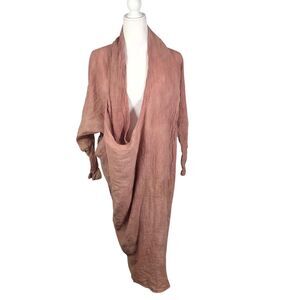 Myrah Penaloza Dress Cotton Linen Pink Watercolor Crinkle Gauze Pockets OSFM